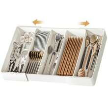 Organizador de utensilios para cajones de cocina, bandeja expandible para utensilios de cocina, soporte ajustable para cubiertos y utensilios, divisor de almacenamiento para espátulas de cocina y herramientas plásticas - Multicolor - Ver 13