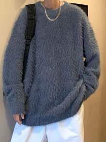 Suéter oversized de cuello holgado de mohair largo, de - Gris Oscuro - Ver 2