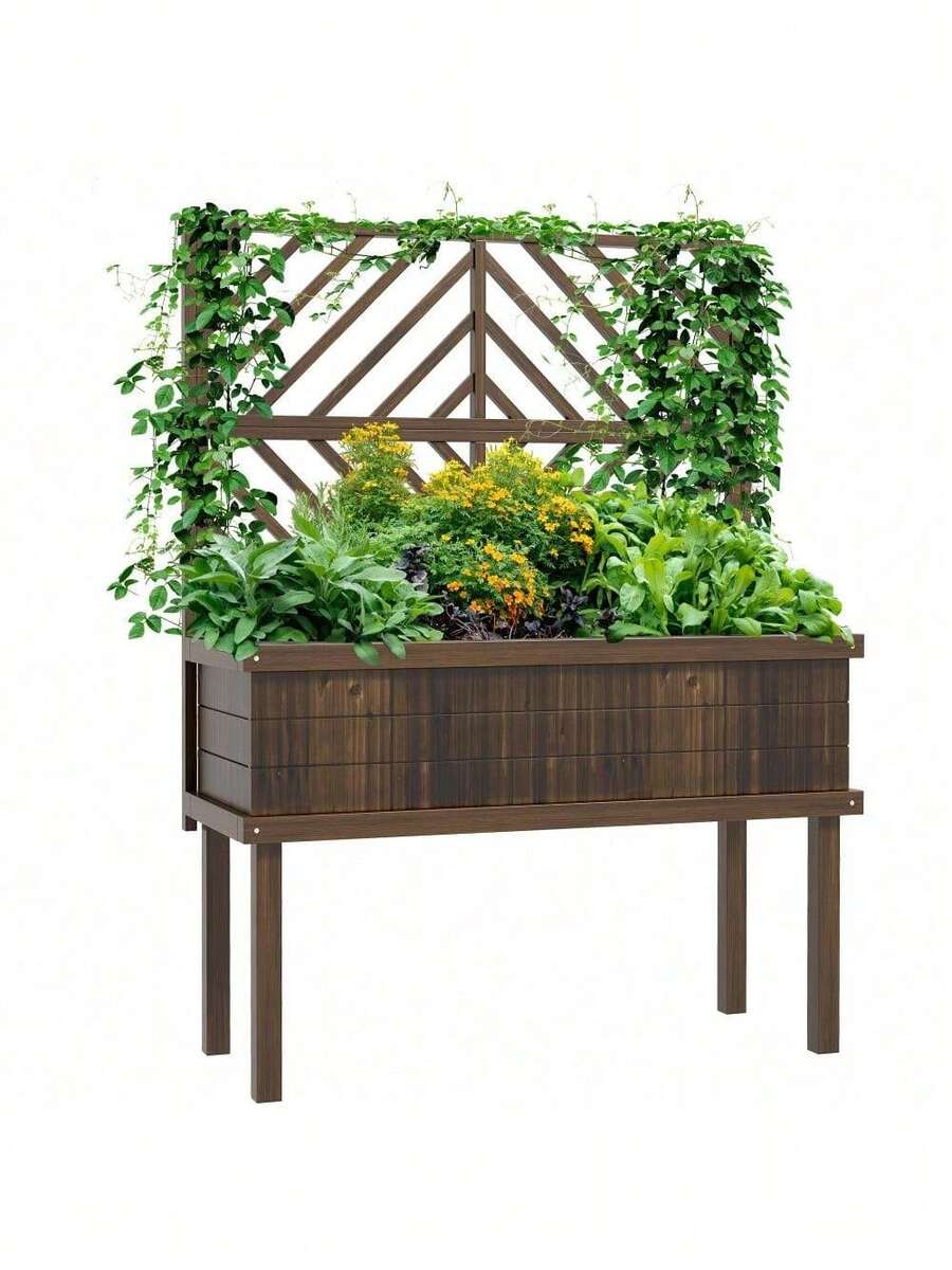 Outsunny Raised Garden Bed With Trellis For Climbing Plants, Vegetable