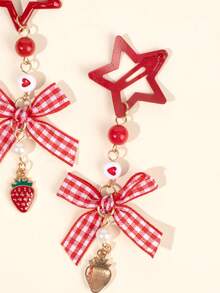2pcs Adorable Star Snap Hair Clips For Women Girls Strawberry Plaid Bow Tassel Snap Clips Glossy Red Star Hair Clips Girls Pigtail Bows Barrettes Women Hair Accessories - Red - View 3