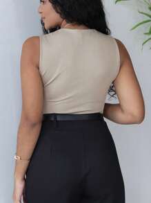 Kit 2 Women's Bodysuit Square Neckline Wide Strap Plain Suplex Tank Top Casual - Màu nâu  Mocha - Xem 9