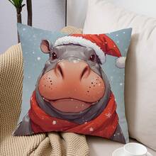 1 cái/4 cái Vỏ gối in họa tiết ông già Noel, tuần lộc, cáo, hà mã bằng polyester mùa đông, kích thước 45x45cm, dùng trang trí nhà cửa cho phòng, phòng ngủ, ghế sofa (Không bao gồm ruột gối) - Nhiều màu - Xem 11