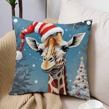 1 cái/4 cái Vỏ gối in họa tiết ông già Noel, tuần lộc, cáo, hà mã bằng polyester mùa đông, kích thước 45x45cm, dùng trang trí nhà cửa cho phòng, phòng ngủ, ghế sofa (Không bao gồm ruột gối) - Nhiều màu - Xem 8