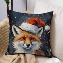1 cái/4 cái Vỏ gối in họa tiết ông già Noel, tuần lộc, cáo, hà mã bằng polyester mùa đông, kích thước 45x45cm, dùng trang trí nhà cửa cho phòng, phòng ngủ, ghế sofa (Không bao gồm ruột gối) - Nhiều màu - Xem 9