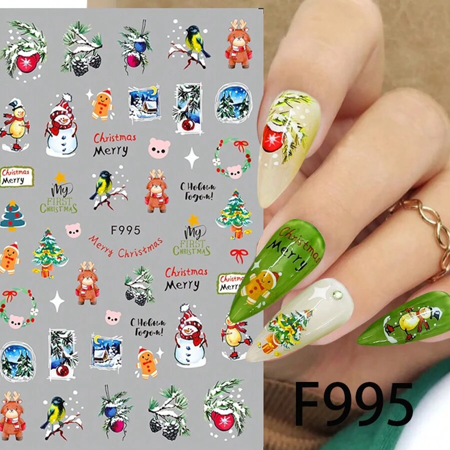 Miếng dán móng tay hình ông già Noel hoạt hình bông tuyết hình nai sừng tấm - Nhiều màu - Xem 1