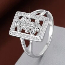 1 chiếc nhẫn Cubic Zirconia thiết kế hình hoa vuông dành cho nữ - Nhiều màu - Xem 9