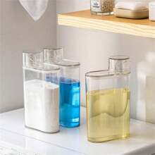 1/2pcs Simple Transparent Laundry Powder Sub-Packaging Bottle, Moisture-Proof Sealed Laundry Detergent Dispenser, Laundry Soap Container For Liquid Detergent And Fabric Softener, Laundry Room Organizer, Bathroom Accessories - Transparent - View 8