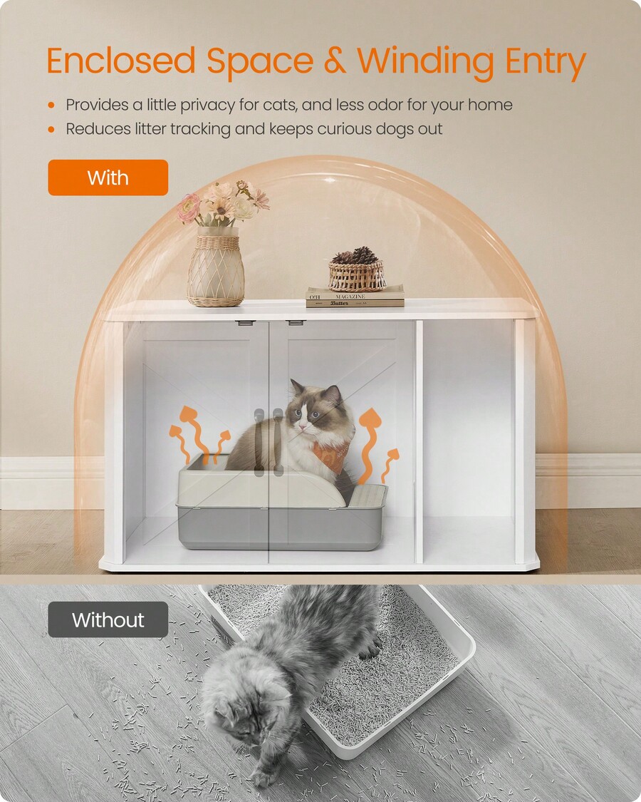 Feandrea Litter Box Enclosure, Modern Cat Litter Box Furniture Hidden
