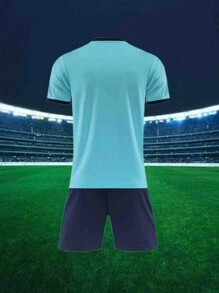 Ensemble de short et de maillot de football à manches courtes imprimé, style petit ami pour hommes, personnalisé. Tenue de sport , mode, style hipster, décontractée, minimaliste chic, personnalisée, unique, costumes pour mecs, capsule dressing, style de base/rue pour hommes, cadeaux idéaux pour lui, petit ami, famille, amis, pour anniversaires, vacances/jours fériés, école/compétitions, sports/escalade