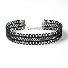 Gothic Collar Choker Necklace Set, Lace Necklace 4pcs/Set - Black - View 2