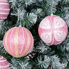 2 pezzi/set di palline decorative natalizie rosa di 4 pollici (diametro 10 cm), palline natalizie rosa perlato con pezzi scintillanti, palline decorative dipinte a mano in modo creativo, decorazioni natalizie, feste natalizie, feste di compleanno, decorazioni per matrimoni, perfetti come accessori fotografici per creare l'atmosfera giusta