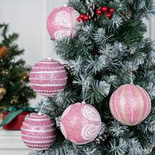 2 pezzi/set di palline decorative natalizie rosa di 4 pollici (diametro 10 cm), palline natalizie rosa perlato con pezzi scintillanti, palline decorative dipinte a mano in modo creativo, decorazioni natalizie, feste natalizie, feste di compleanno, decorazioni per matrimoni, perfetti come accessori fotografici per creare l'atmosfera giusta