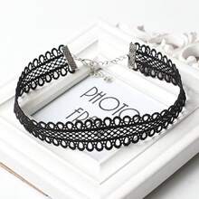 Gothic Collar Choker Necklace Set, Lace Necklace 4pcs/Set - Black - View 3