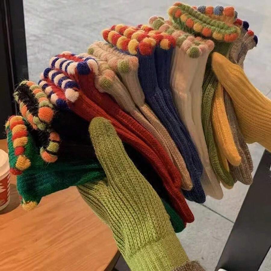 1 Cặp Găng tay len hở ngón đan bằng táo tàu nhỏ, Găng tay cảm ứng chống gió màu trơn mùa đông cho nữ - Nhiều màu - Xem 1