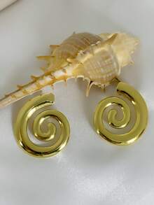 Gold And Silver Statement Earrings Women's Spiral Swirl Thick Vintage Studs Fashion Jewelry