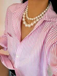 2pcs/Set Chunky Jewelry Fashion Elegant Asymmetric Faux Pearl Beaded Necklace, Designed For Women, Suitable For Glamorous Formal Parties, Runway Jewelry And Holiday Gifts - Large Imitation Pearls - View 3