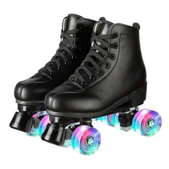 1 Pair Of Kids Sports Double Row Roller Skates, Four Wheels, High-Top PU Sneakers With Laces