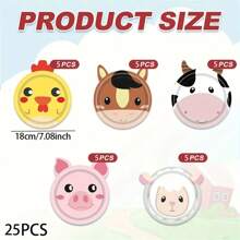25pcs Farm Animal Theme Party Plate Set, Cartoon Animal Shaped Paper Plates, Kitchen Birthday Party Supplies, Suitable For Multiple People, Camping, Theme Gathering Decoration