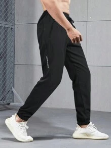 2 件装男友风格男士户外运动抽绳腰慢跑裤，带拉链口袋 - 黑色 - 查看 5
