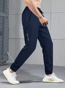 2 件装男友风格男士户外运动抽绳腰慢跑裤，带拉链口袋 - 黑色 - 查看 6