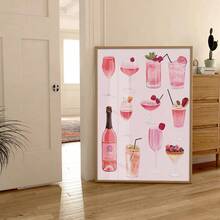 1 件，粉色鸡尾酒墙面艺术，插图海报印刷，酒吧帆布艺术，客厅装饰，卧室装饰，厨房装饰，无框 - 彩色 - 查看 16