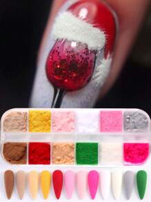 12色圣诞绿红绒毛天鹅绒美甲闪粉 冬季DIY美甲粉 闪粉 美甲颜料粉 UV凝胶美甲 - 彩色 - 查看 1