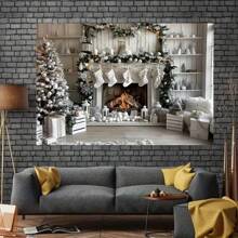 聚酯纤维圣诞壁炉背景横幅 | 适用于各种场合 | 无需电力 | 适用于场景装饰、派对、户外庆典 | 阻燃装饰窗帘