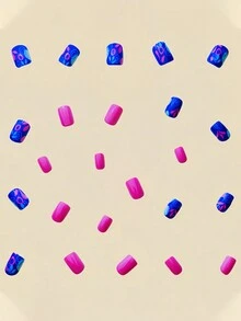 24 件可爱简约花卉短方形油画风格软指甲贴片，甜美时尚，适合日常佩戴、约会、下午茶、外出 - 彩色 - 查看 3