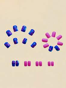 24 件可爱简约花卉短方形油画风格软指甲贴片，甜美时尚，适合日常佩戴、约会、下午茶、外出 - 彩色 - 查看 2