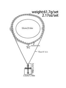 2pcs/Set Men's Punk Style Star Cross Pendant Necklace - Silver - View 5