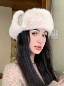 1pc Women's Solid Color Striped Trapper Hat, Fashionable And Versatile Knitted Cable Beanie For Autumn/Winter, Suitable For Outdoor Activities Like Skiing