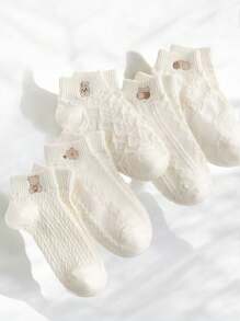 KIT 12 PAIRS OF CUTE WHITE WOMEN'S SOCKS WITH TEXTURE - White - View 4