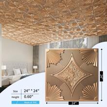 Art3d 12Pcs Drop In Ceiling Tiles 24x24 In Bronze,PVC 3D Wainscoting Panels Glue Up For For Home Decor,Living Room,Bedroom,TV Backdrop,Office,Waterproof,Class A Fire-Rated,Lightweight,48 Sq.Ft - 銅色 - 查看 2