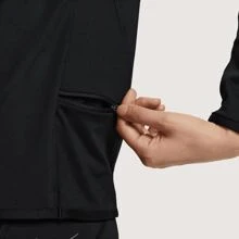 Women's Solid With Small Logo Round Neck Running Long Sleeve T-Shirt, Black, FB4317-010 - Black - View 4