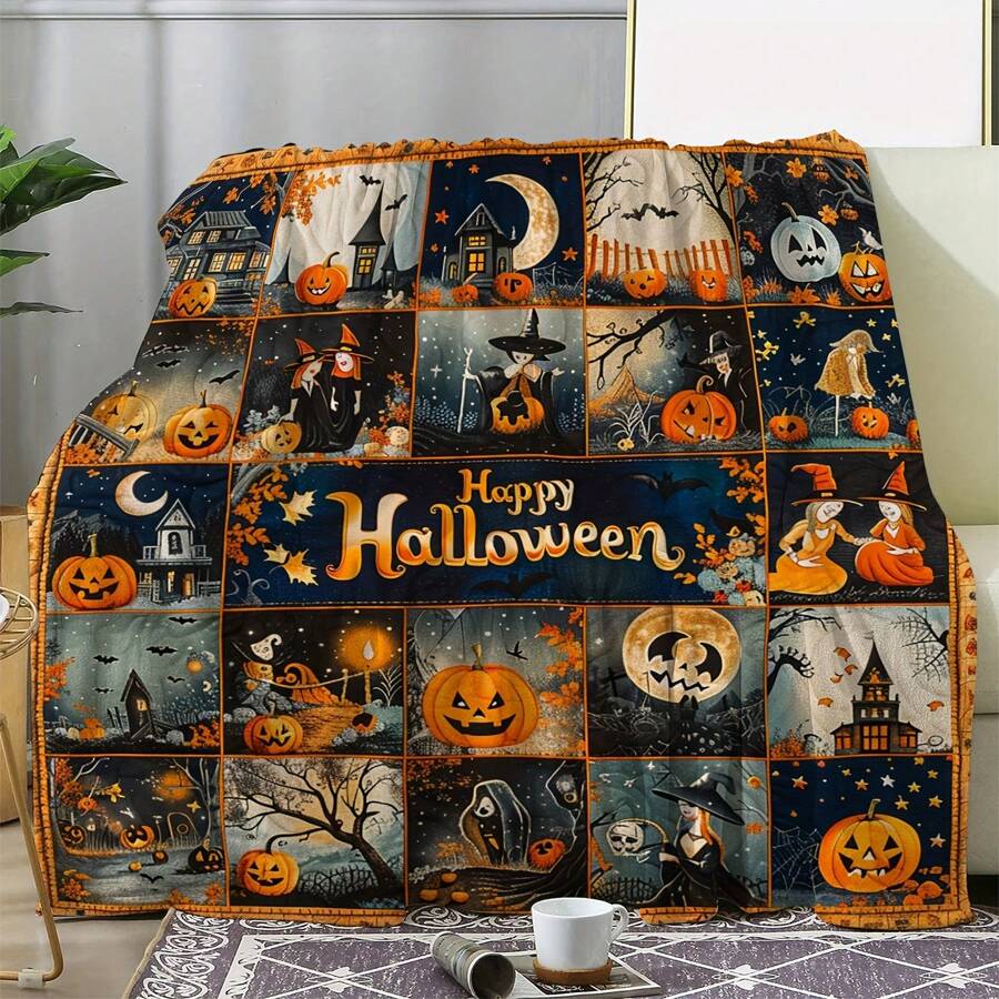 AIRFUN Joyfinity 1pc Cozy Black Cat Printing Flannel Throw Blanket - Soft, Lightweight, And Warm Throws For Bed, Couch, Camping, And Travel - Perfect Gift For Adults All Seasons, Including Halloween - Chúc mừng Halloween - Xem 1