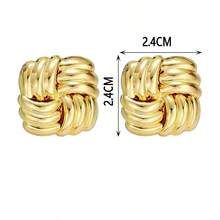 2pcs Fashionable Striped Plaid Textured Niche Creative Personalized Refined Stainless Steel Earrings For Women - Grid - View 4
