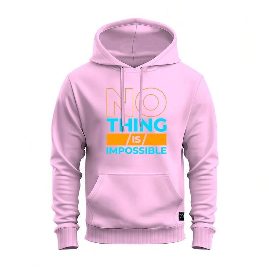No Thing Comfortable Printed Kangaroo Hoodie With Pocket And Hood - 淺粉色 - 查看 1