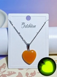 1 条不锈钢链 + 20 毫米合成夜光石爱心吊坠项链（39+5 厘米），夜光心形荧光石吊坠项圈 DIY 珠宝适合派对、日常佩戴 - 夜光石項鍊 - 查看 9