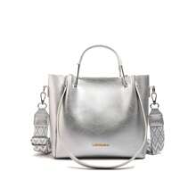 Women Large Tote Bag Crossbody Bag Multipurpose Shoulder Bag PU Synthetic Leather Fashion Elegant - 銀色 - 查看 6