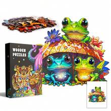 青蛙兄弟木制拼图，豪华纸板盒，不对称动物形状木制拼图玩具，独特的成人减压礼物，装饰性墙壁艺术，节日礼物，派对游戏 - 彩色 - 查看 7