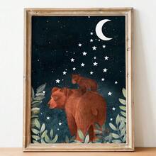1 件林地森林动物夜空墙壁艺术熊和月亮海报狐狸鹿睡觉插图帆布画儿童房间装饰无框架 - 彩色 - 查看 19