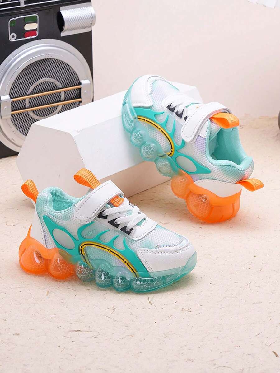 1 双女童网眼透气软底防滑运动鞋，时尚果冻鞋底户外休闲跑步运动鞋，适合春夏秋冬 - 橘色 - 查看 1