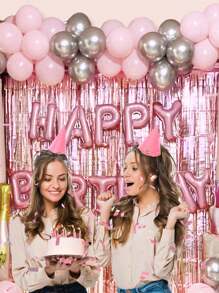 57 piezas de decoración de fiesta de cumpleaños rosa para mujeres, que incluye cortina de flecos, pancarta de feliz cumpleaños, globos de feliz cumpleaños, letras de globos de feliz cumpleaños, navidad - Multicolor - Ver 3