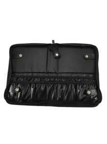 1 Porta-pennelli professionali per truccatori, pieghevole con cerniera, spaziosa, capacità grande, 14 fori in PU o 29 fori in tela, custodia portaoggetti cosmetici portatile con tasca, organizer per pennelli trucco, custodia da viaggio pieghevole e in piedi,  per conservare i cosmetici, portatile, durevole e asciuga rapidamente - pennelli non inclusi, accessori per il bagno, organizer per il trucco, decorazioni per il bagno, articoli per vacanze estive, accessori per il ritorno a scuola - nero - Visualizzare 11