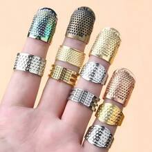 4 piezas Anillo protector ajustable de metal para el dedo, dedal protector para costura a mano, bordado, herramienta y accesorio de costura DIY
