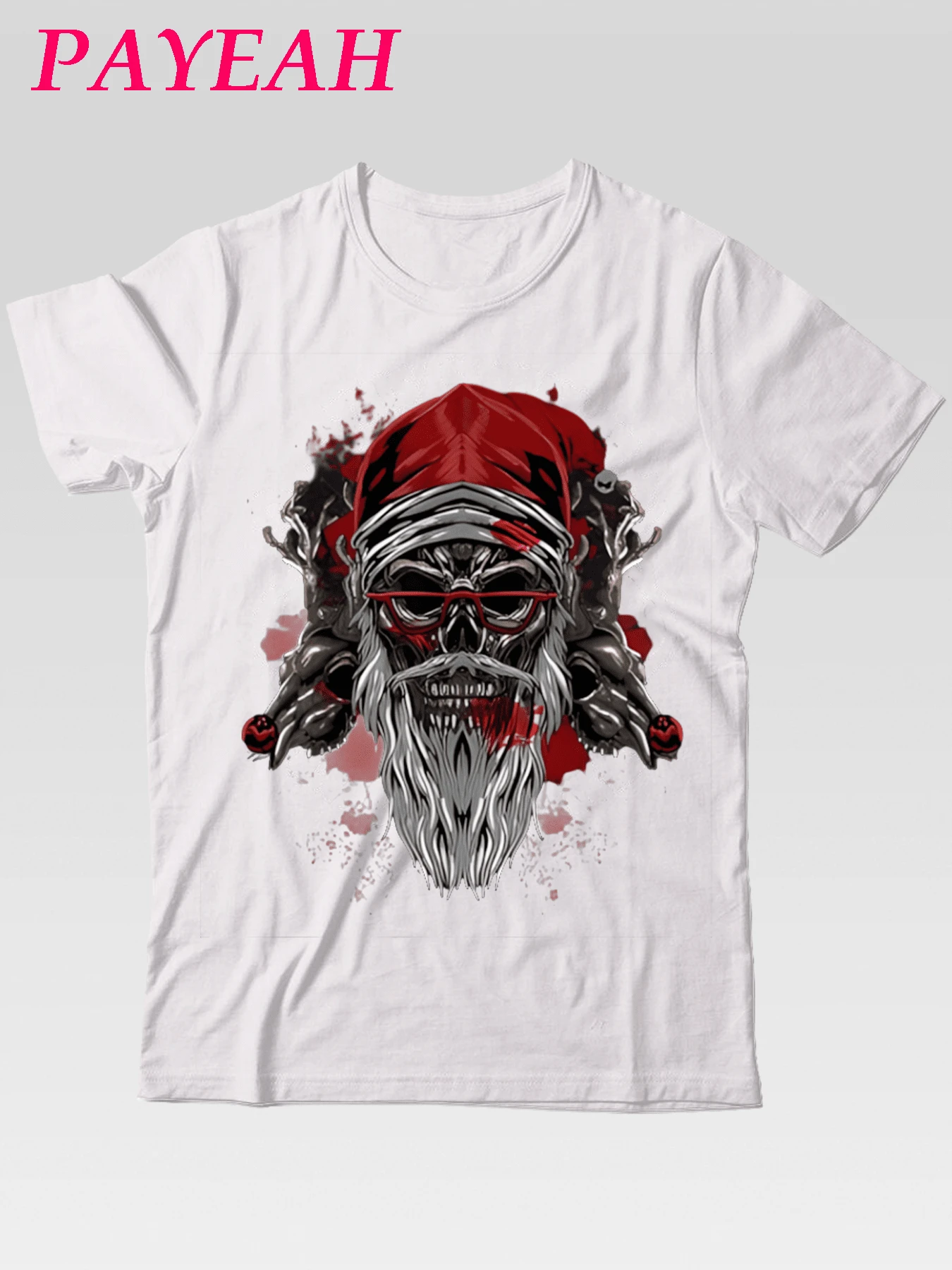 PAYEAH Evil Santa Skull Heavy Xmas Gift T-Shirt (Single Piece)100% Heavy Cotton Pure Heavy Cotton T Shirt - 白色 - 查看 1
