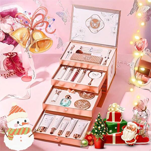 [22pcs/Set]Cosmetics Gift Set Including Lipstick, BB Cream, Perfume, Eye Shadow Palette, Skincare Products, Holiday Gift For Girlfriend, Wife, Mother, Valentine's Day, Christmas Present - She Will Love This Holiday Gift
