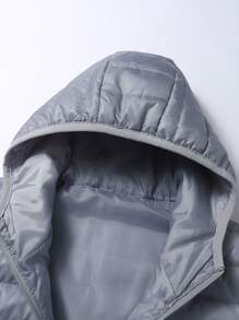 1 件男士纯色连帽加厚棉服，轻便休闲日常户外徒步旅行运动上衣，秋冬