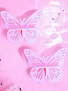 Set Of 2 Decorative Butterfly Shelves In MDF / Pink Or White Niche - Màu Hồng baby - Xem 2
