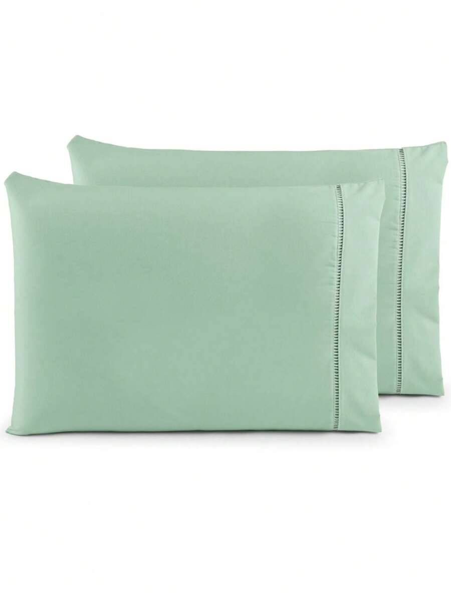 Kit 02 Pillowcases Percale 200 Threads Stick Stitch Cotton Pillow - 綠色的 - 查看 1
